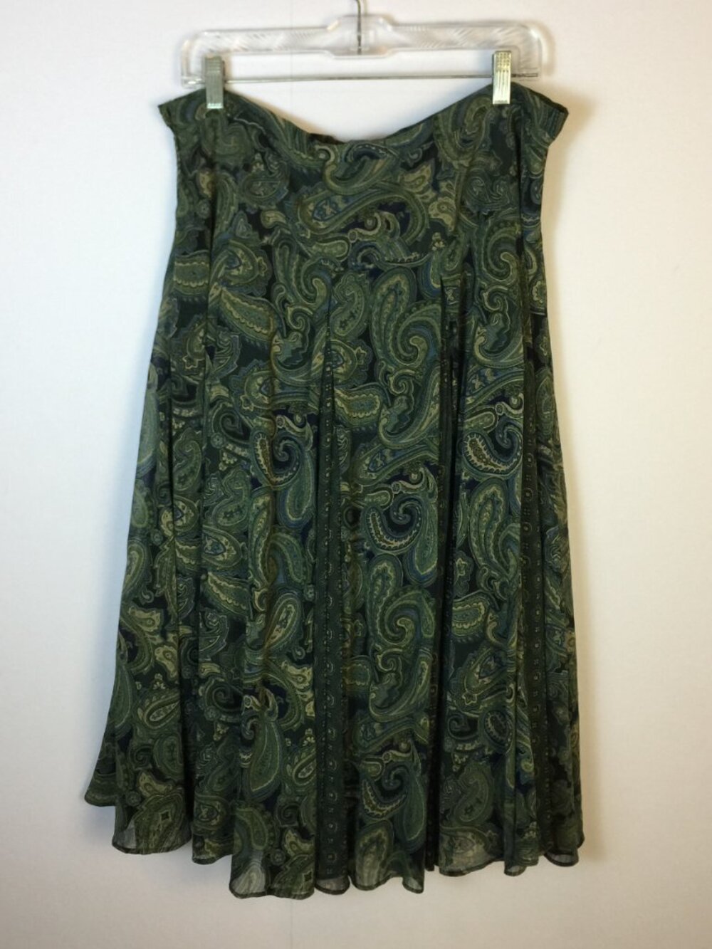 Coldwater Creek A-line Midi Skirt Size L Womans Green Blue Paisley Pleated Boho - Picture 3 of 15